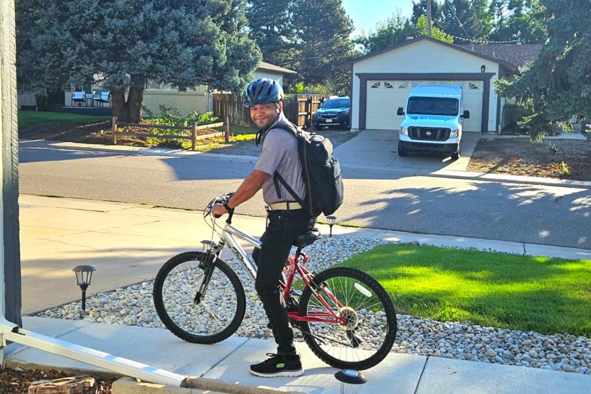 Sachin Gupta on a bicycle